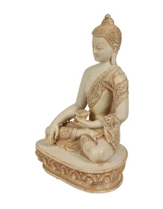 Buddha Šakjamuni, řučně vyřezávaný, světlý, pryskyřice, 23cm