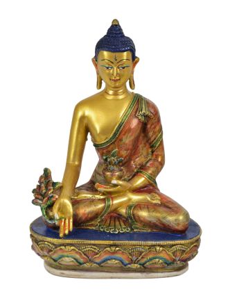 Uzdravující Buddha,  řučně malovaný, zlacený, pryskyřice, 23cm