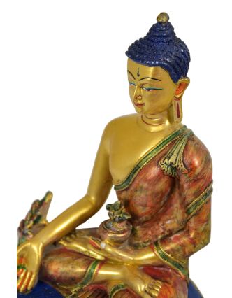 Uzdravující Buddha,  řučně vyřezávaný, zlacený, pryskyřice, 23cm