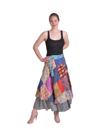 Zavinovací sukně z recyklovaných sárí, patchwork, každý kus originál