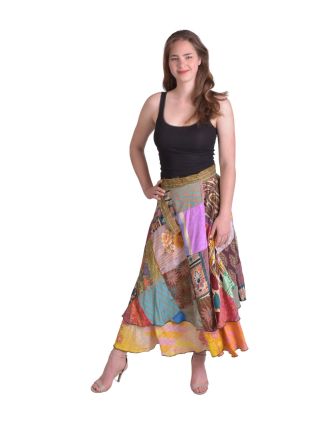 Zavinovací sukně z recyklovaných sárí, patchwork, každý kus originál