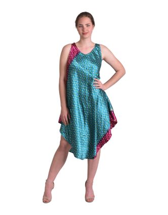 Krátké šaty na ramínka z recyklovaných sárí, každý kus originál