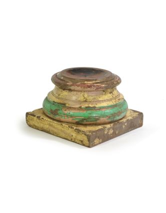 Dřevěný svícen z antik teakového sloupu, zeleno-bílá patina, 30x30x20cm