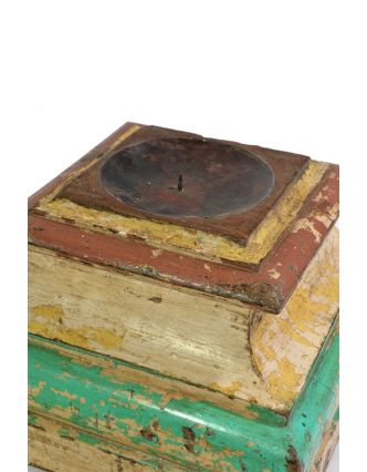Dřevěný svícen z antik teakového sloupu, zeleno-bílá,, 33x33x23cm