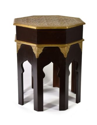 Osmiboký stolek, mosazné kování, palisandr, 46x46x56cm
