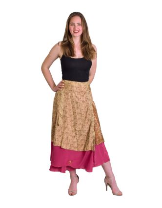 Zavinovací oboustranná sukně z recyklovaných sárí, každý kus originál