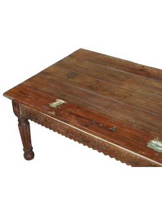 Starožitný stolek z týkového dřeva, ručně vyřezávaný, 130x73x50cm