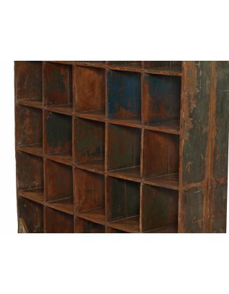 Knihovna z teakového dřeva, tyrkysová patina, 168x46x203cm
