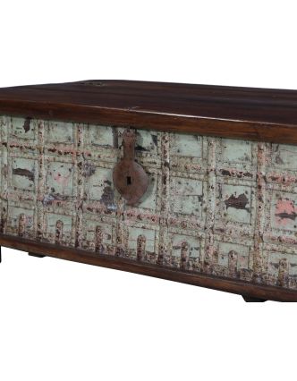 Stará dřevěná truhla z teakového dřeva, železné kování, 116x58x43cm