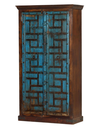 Skříň z teakového dřeva, staré dveřě, 101x34x184cm