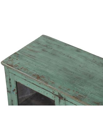 Nízká skříňka z teakového dřeva, zelená patina, 180x44x54cm