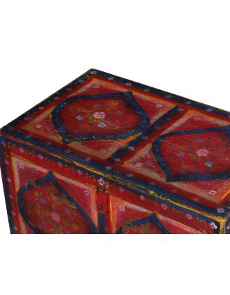 Stará truhla z teakového dřeva, ručně malovaná, 77x46x47cm