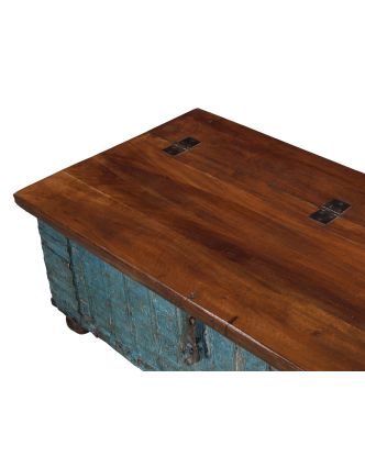 Truhla z teakového dřeva, železné kování, 130x68x49cm