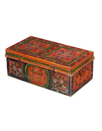 Plechový kufr, ručně malovaný, 81x45x32cm