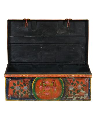 Plechový kufr, ručně malovaný, 81x45x32cm