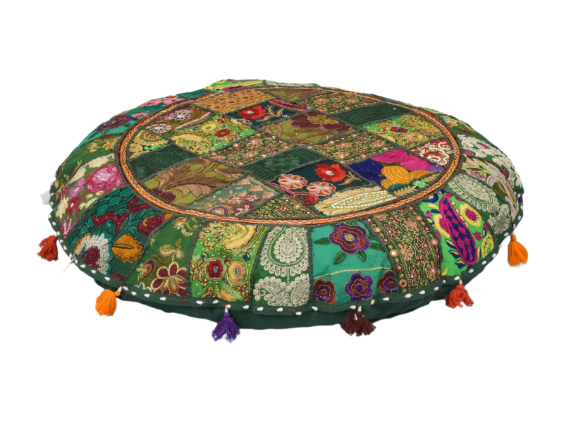 Meditační polštář, ručně vyšívaný Kutch Design, kulatý, 80x15cm