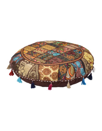 Meditační polštář, ručně vyšívaný Kutch Design, kulatý, 80x15cm