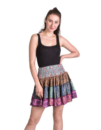 Multibarevná krátka sukně/top s volány, sárí, bobbin, každý kus originál