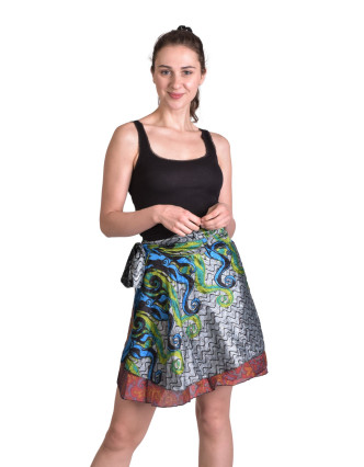 Zavinovací krátká oboustranná sukně z recyklovaných sárí, každý kus originál