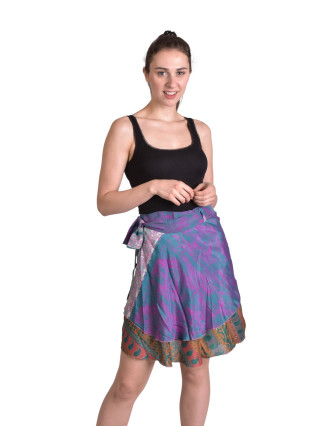 Zavinovací krátká oboustranná sukně z recyklovaných sárí, každý kus originál
