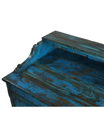 Prosklená skříňka z teakového dřeva, tyrkysová patina, 92x49x133cm