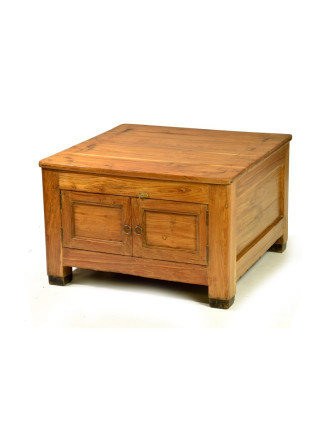 Stolek/komoda z antik teakového dřeva, dvířka, 71x71x46cm