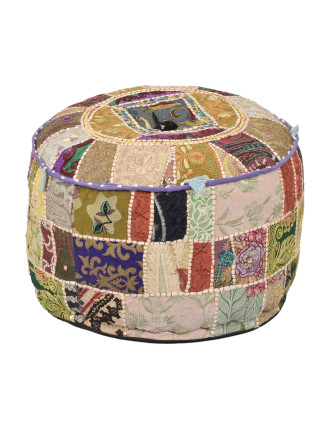 Taburet z Rajastanu, patchwork, kulatý, 50x50x35cm