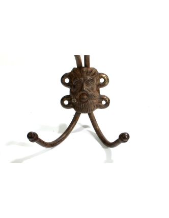 Antik železný háček - věšáček, ozdobný reliéf, hlava, 16cm