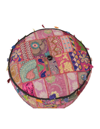 Taburet, Rajasthan, patchwork, Ari bohatá výšivka, 55x55x40cm