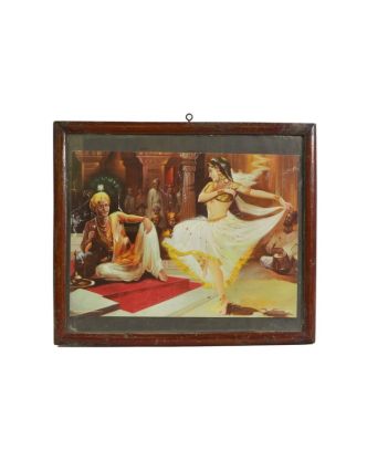 Antik obraz v dřevěném rámu Tanečnice, 32x28cm