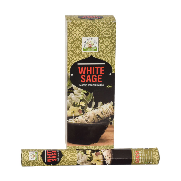 Vonné tyčinky, Namaste India, White Sage, 20ks, 22 cm (Orkay) hexa