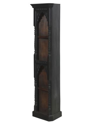 Rohová knihovna z mangového dřeva, ruční řezby, 52x39x180cm