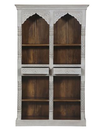 Knihovna z mangového dřeva, ruční řezby, 117x43x196cm