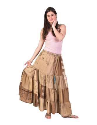 Dlouhá sukně z recyklovaných sárí, patchwork, guma v pase, každý kus originál