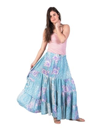 Dlouhá sukně z recyklovaných sárí, patchwork, guma v pase, každý kus originál