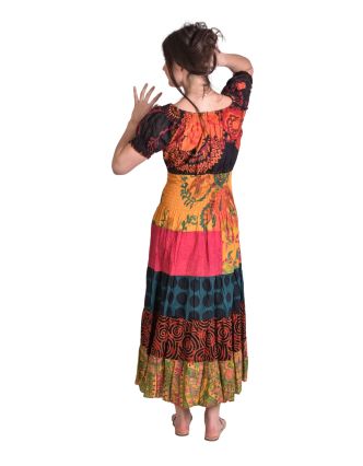 Dlouhé šaty, s krátkým rukávem, multibarevný patchwork
