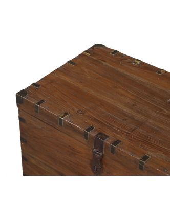 Starožitná truhla z teakového dřeva, železné kování, 80x50x55cm