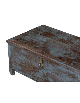 Starožitná truhla z teakového dřeva, modro-šedá patina, 79x48x35cm