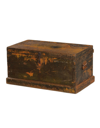 Starožitná truhla z teakového dřeva, železné kování, 85x50x43cm