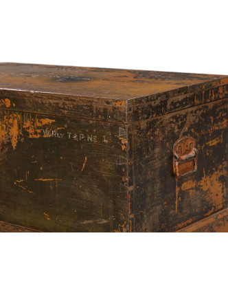 Starožitná truhla z teakového dřeva, železné kování, 85x50x43cm