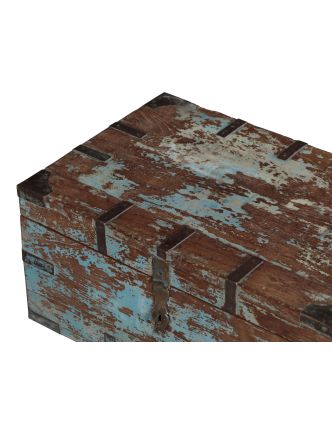 Starožitná truhla z teakového dřeva, železné kování, 64x41x30cm