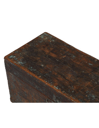 Starožitná truhla z teakového dřeva, černo-šedá patina, 55x28x29cm