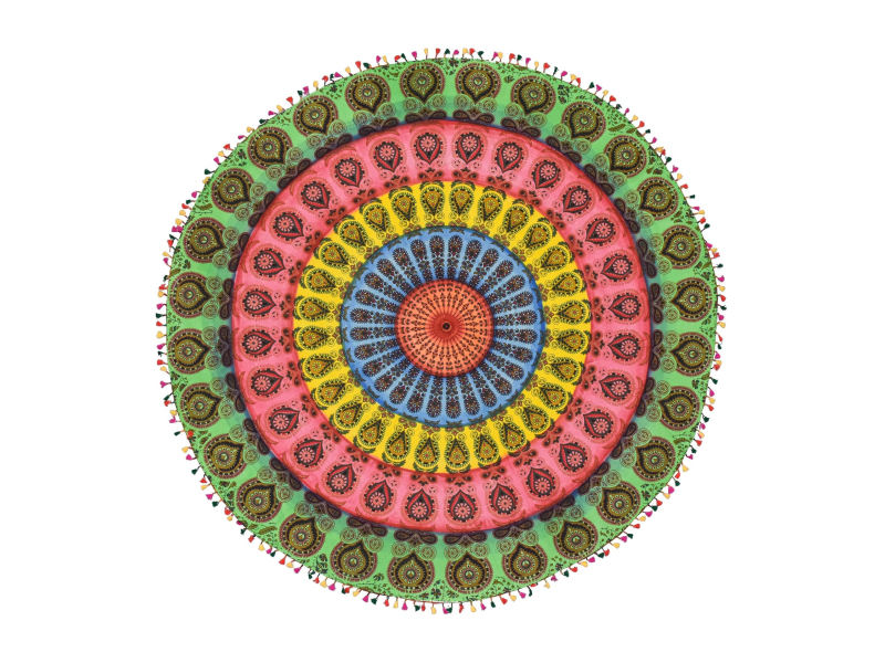 Bavlněný kulatý přehoz/ubrus s mandalou, multibarevný, 180cm