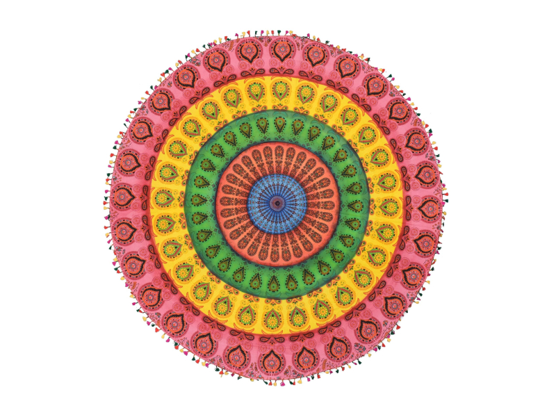 Bavlněný kulatý přehoz/ubrus s mandalou, multibarevný, 180cm