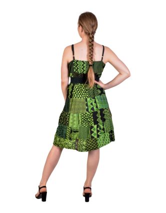 Dlouhé šaty na ramínka, patchwork, zeleno-černé