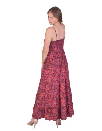 Dlouhé šaty, tenká ramínka, fialové s růžovým paisley potiskem
