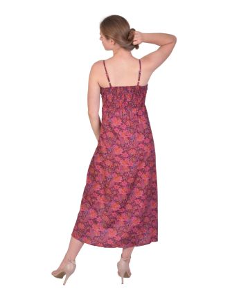 Dlouhé šaty na ramínka, fialové s růžovým paisley potiskem