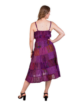 Dlouhé šaty na ramínka, patchwork, fialové