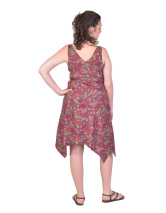 Krátké šaty na ramínka, fuchsiové s drobným paisley potiskem