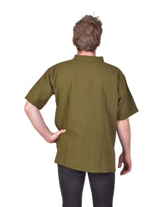 Pánská košile-kurta s krátkým rukávem a kapsičkou, khaki zelená